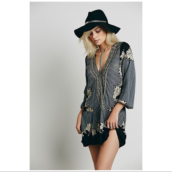 Free People Tops - Free People Border Print Drop Waist Tunic Dress